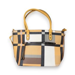 Multicolor Yellow Plaid Geometric Colorblock Womens Classic Fashion Tote Handbag
